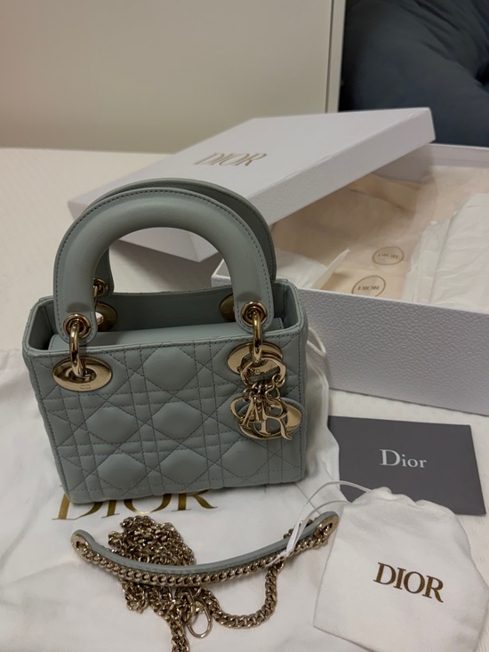 Dior Handbags - Dior Mini Lady Dior Top Handle Bag in Pale Slate Gray with Gold Hardware